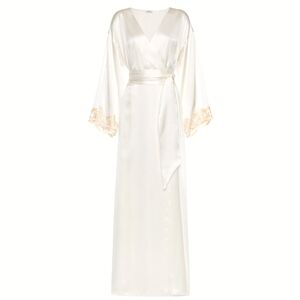 La Perla White Long Silk Slip and Robe Set with Frastaglio Size M NWT